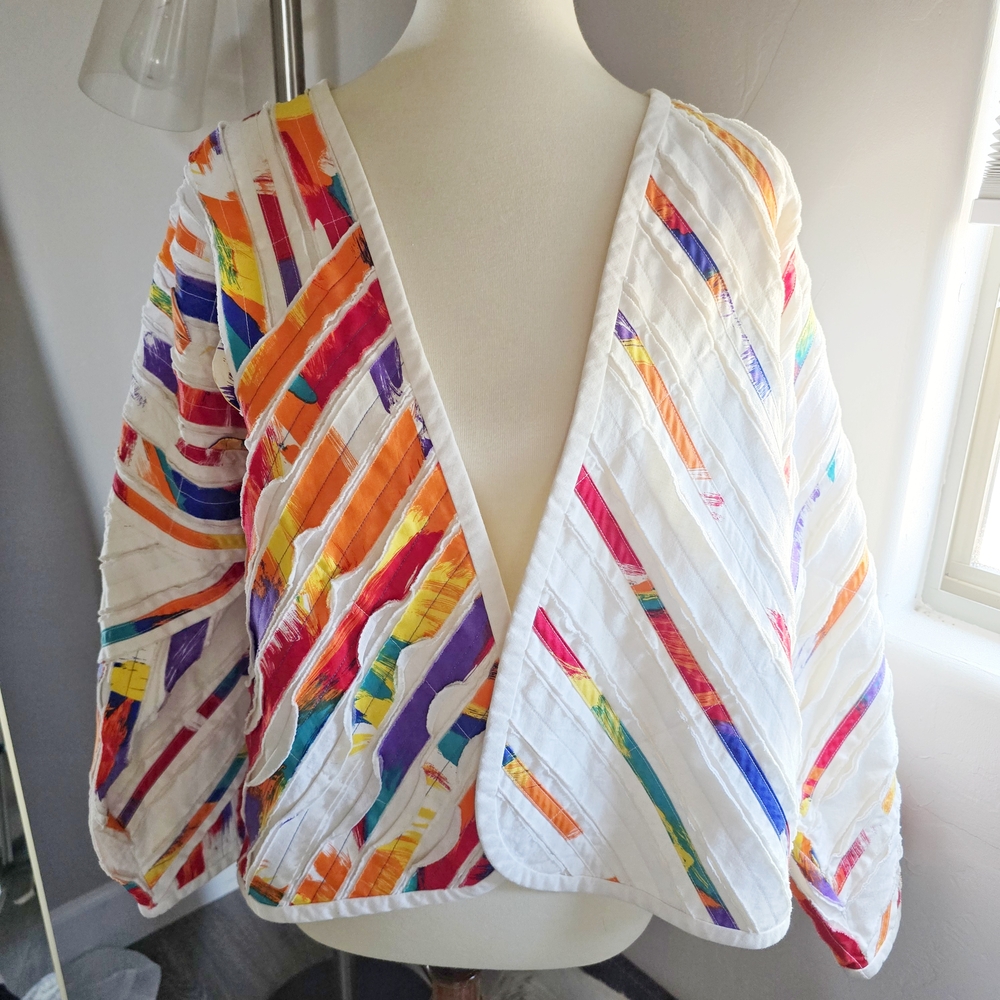 Vintage Handmade Quilted Colorful Jacket Size Small Medium